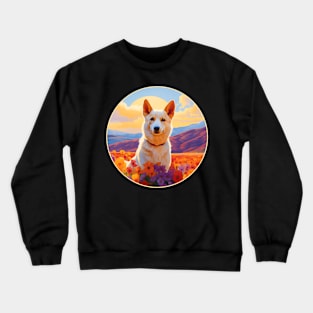 Canaan Dog Mountain Flower Cute Colorful Puppy Crewneck Sweatshirt